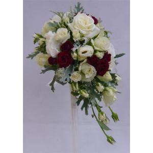 今だけスーパーセール限定 ブライダルブーケ 白バラオーバルブーケ 赤ミニバラ入り