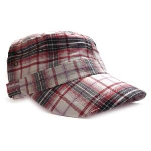 ワークキャップ メンズ   帽子 SSチェック ボタン付き(レッド/ブラック) レディース ワークキ...