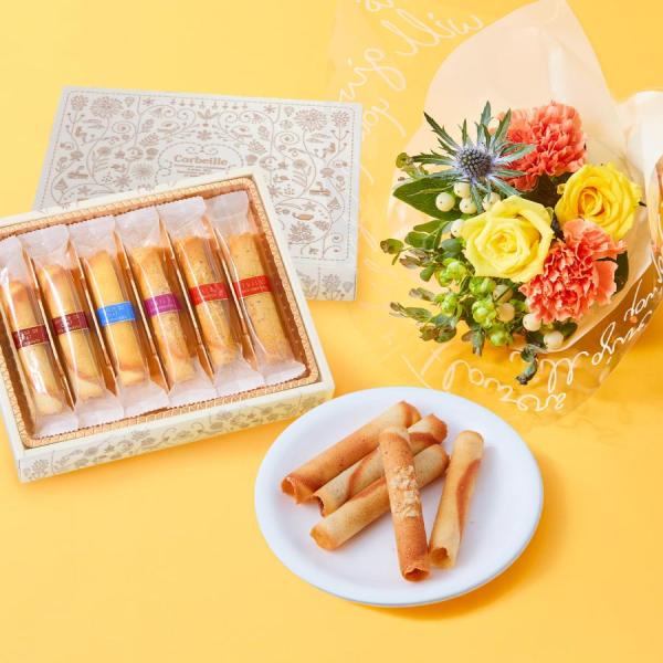 花 お菓子 お花 スイーツ ギフト 誕生日 ゴンチャロフ お花8本ブーケ付き ロールクッキー 焼き菓...