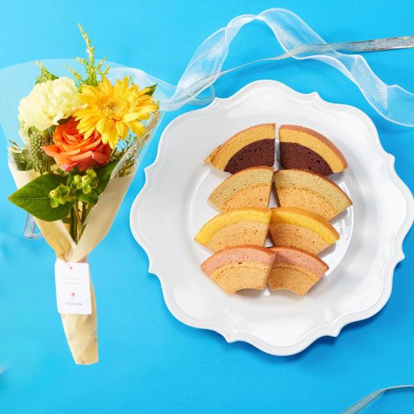 お花 スイーツ ギフト クリスマス 誕生日 銀座千疋屋 銀座フルーツクーヘンとお花8本プラン 花 ギ...