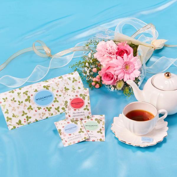 お花 スイーツ ギフト クリスマス 誕生日 紅茶 ギフト ウェッジウッド9袋 お花8本ブーケ付き テ...