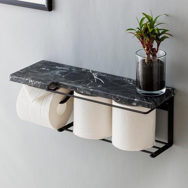 トイレットペーパーホルダー（ストックタイプ）ブラック大理石柄　SIN-35SBK