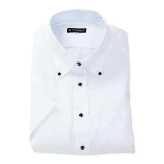 メンズ 半袖ワイシャツ ボタンダウン 形態安定加工 接触冷感 吸水速乾 脇下消臭テープ付 ホワイト ...