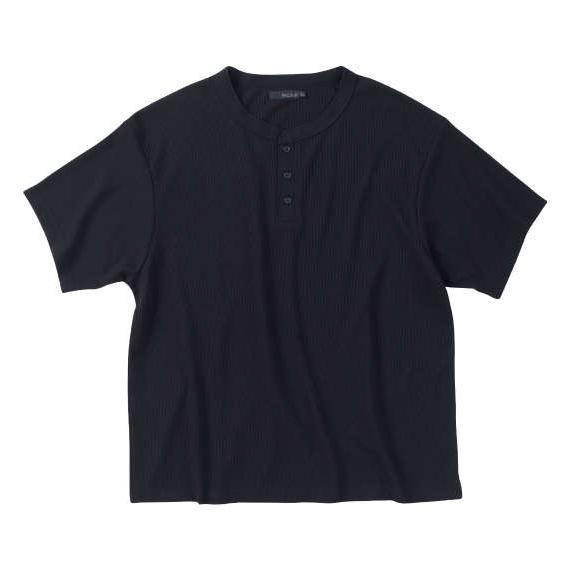 ワッフル ヘンリー ネック 半袖Tシャツ ブラック 大きいサイズ 3L 4L 5L 6L 7L 8L...