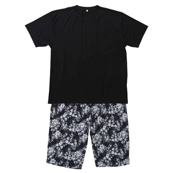 パジャマ ルームウエア 上下セット ベア天竺 半袖Tシャツ+六分丈パンツ 持続冷感 ストレッチ 大き...