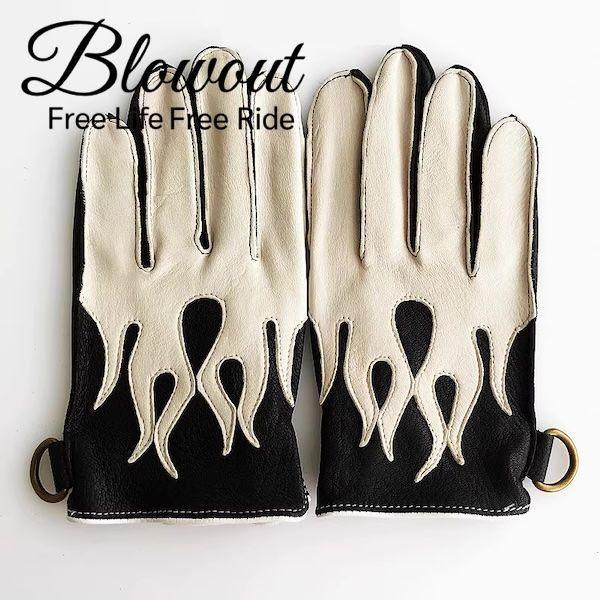 各色あり Blowout フレイムス レザーグローブ  本革 皮 鹿皮 ディアスキン 手袋 ハーレー...