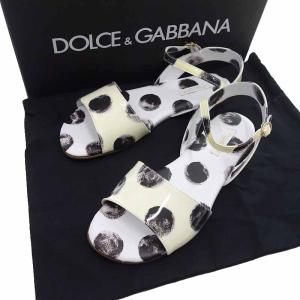 ドルチェアンドガッバーナ/DOLCE&GABBANA エナメル レザー ドット フラット サンダル 41D24 サイズ レディース37 ホワイト ランクN/B  (中古)｜blowz