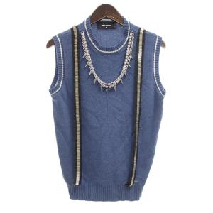 ディースクエアード2/DSQUARED2 17SS 装飾 ウール ニット ベスト 91E24 サイズ メンズXS ブルー ランクB  (中古)｜blowz