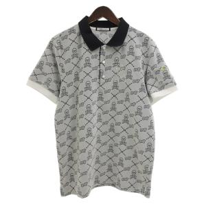 マークアンドロナ/MARKLONA Pile Polo ゴルフ スカル モノグラム パイル 半袖 ポロ シャツ 03E24 サイズ メンズ50 グレー ランクA  (中古)｜blowz