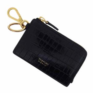 トムフォード/TOM FORD L字 ラウンドジップ クロコ 型押し レザー コインケース ウォレット 62G23 サイズ ユニセックスF ブラック ランクA  (中古)｜blowz