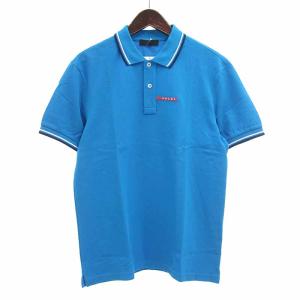 プラダ/PRADA 18SS ラバーロゴ 半袖 ポロ シャツ 02L23 サイズ メンズL ブルー ランクA  (中古)｜blowz