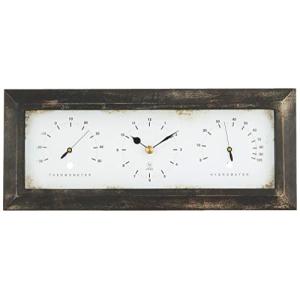 エムワイエス 時計 置き掛け兼用 日本製 温湿度計付き アンティーク加工 アナログ ハンドメイド ヨコ ブラウン Antique Clock YT-9｜blsg-shop