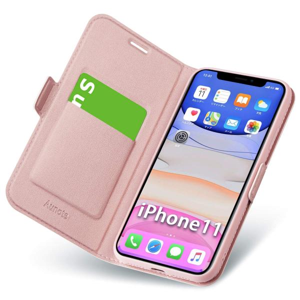 iphone 11 ケース 手帳型 薄型 スマホケース PUレザー 全面保護 携帯カバー カード収納...