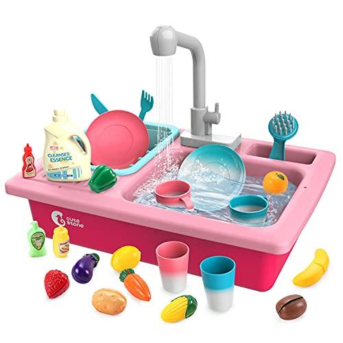 Cute Stone おままごと 37点セット 食器洗い機おもちゃ 水遊び 循環出水 温度で色が変わ...
