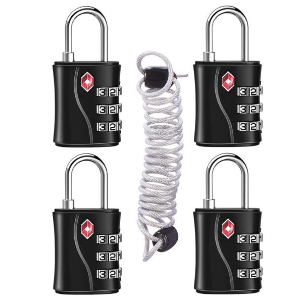 ZHEGE TSAロック 4個 南京錠 ダイヤル 旅行用 鍵 安心 防犯グッズ 3桁 ダイヤル式ロッ...