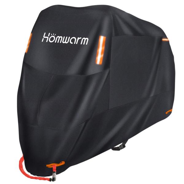 Homwarm バイクカバー 300D厚手 防水 紫外線防止 盗難防止 収納バッグ付き (XXL, ...