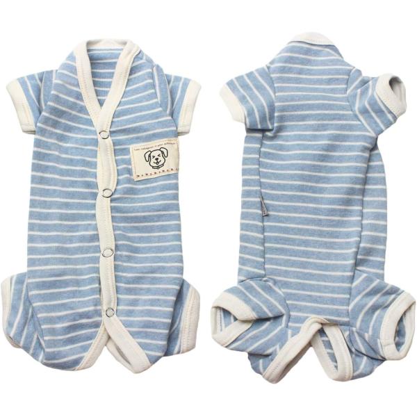 TONY HOBY 犬術後服 男女別け 犬用4足パジャマ 背中開き シンプルなストライプ柄 100％...