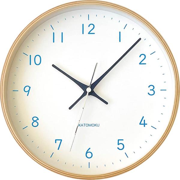 KATOMOKU plywood clock 22 電波時計 ライトブルー スイープ（連続秒針） k...