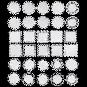 レースペーパー 30枚 紙コースター ドイリー 丸型 正方形 素材紙 背景紙 敷紙 100×100m 白｜blsg-shop