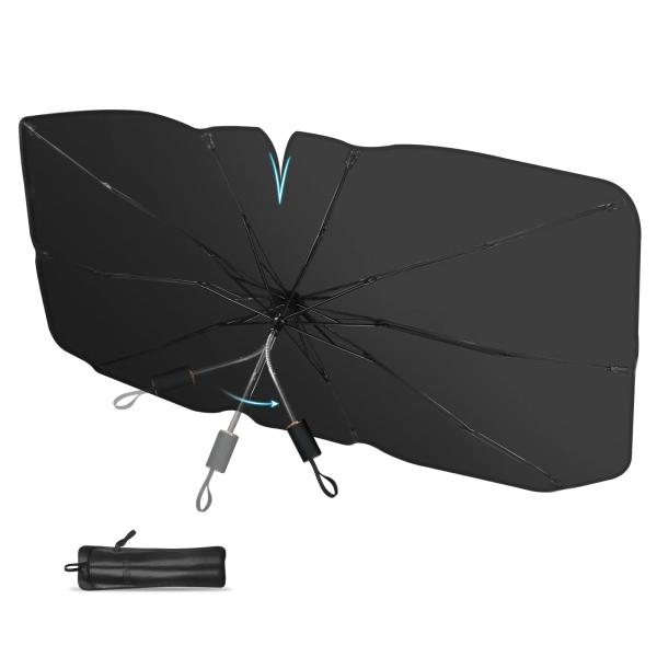 車用サンシェード 折り畳み式 傘型 車用パラソル 遮熱 収納ポーチ付き モデル4 曲げる可能な傘柄と...