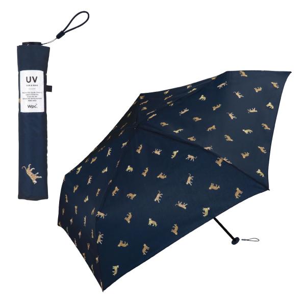 Wpc. 雨傘 [Air-Light]レオパード&amp;タイガー ミニ ネイビー 折りたたみ傘 レディース...