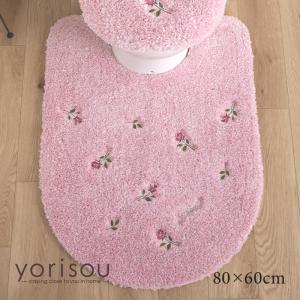 フロアマット ローズ ローズマット 1輪 80×60 薔薇柄 レッド ピンク