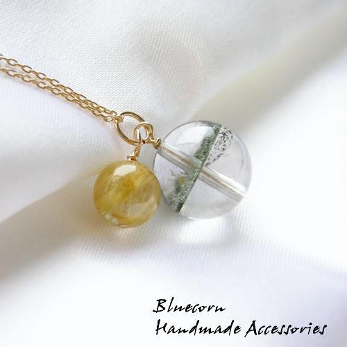 パワーストーン ペンダント K14GF グリーンファントム ＆ ゴールデンルチルクォーツ 金運 仕事...