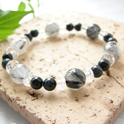 パワーストーン ブレスレット ブラックトルマリン インクォーツ ＆ ブルータイガーアイ 幸運 成功 ...