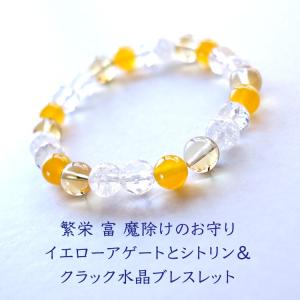 パワーストーン ブレスレット イエローアゲート と シトリン クラック水晶 メンズ レディース 癒し 金運 幸運 開運 ギフト プレゼント イエロー おしゃれ 天然石