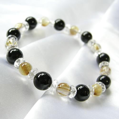パワーストーン ブレスレット オニキス ＆ ゴールデンルチルクォーツ 大粒 お守り石 魔除け 金運 ...