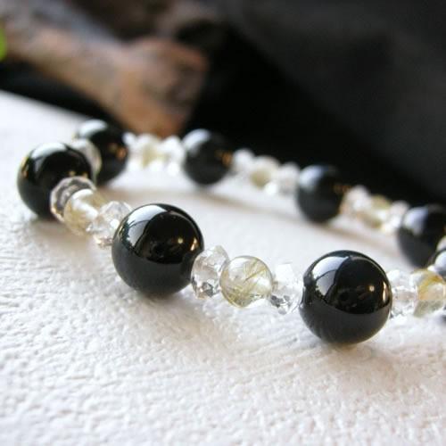 パワーストーン ブレスレット ブルータイガーアイ と ゴールデンルチルクォーツ &amp; 水晶 金運 仕事...