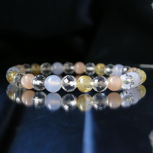 パワーストーン ブレスレット ゴールデンルチルクォーツ ブルーレース サンムーンストーン 金運 仕事...