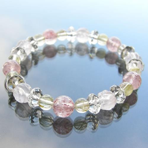 パワーストーン ブレスレット 薔薇 ローズクォーツ ストロベリークォーツ &amp; ゴールデンルチルクォー...