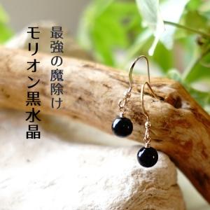 天然石 ピアス 14KGF モリオン黒水晶 6m...の商品画像