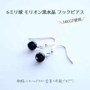 天然石 ピアス 14KGF モリオン黒水晶 6...の詳細画像1