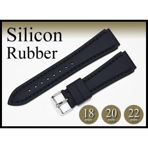 時計ベルト 黒 18mm/20mm/22mm オレンジステッチ シリコンラバー 高