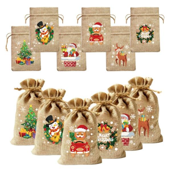 DERAYEE クリスマス 巾着袋 麻袋 10ｘ15cm 12枚 ラッピング袋 お菓子バッグ お菓子...