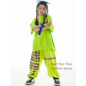 蛍光緑 キッズダンス衣装 セットアップ 子供服...の詳細画像3