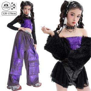 キッズ ダンス 衣装 紫 スパンコール セットア...の商品画像