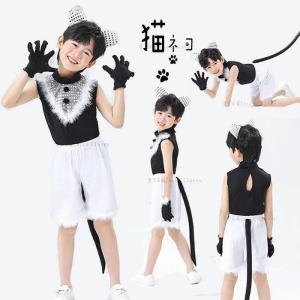 キッズ ダンス衣装 子供 ハロウィン 猫 コスプレ しっぽ スパンコール トップス パンツ もこもこ 動物 仮装 衣装 猫ちゃん コスチューム ハロウィン 衣装 男の子