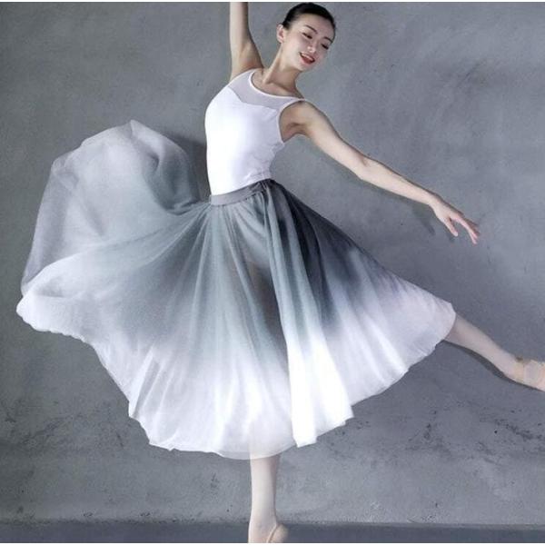 バレエ スカート切り替え レディースグラデーション チュールスカート ロング丈 スカート バレエ用 ...
