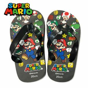 スーパーマリオ キッズ ビーチサンダル ブラック柄 プール 男の子 ボーイズ ガールズ マリオ ヨッシー ピノキオ ルイージ キャラクター アウトドア