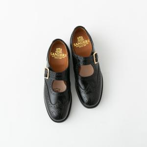 サンダース　メリージェーン　ウイングチップ　パンチングサンダル　ストラップ　黒 サンダース メリージェーン ウイングチップ パンチングサンダル