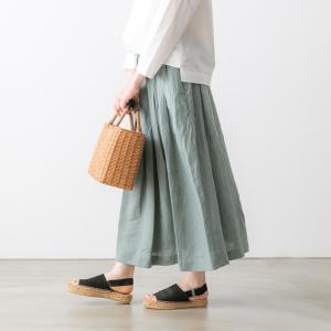 イナ リネンスカート ロング ナチュラル服 麻 春 レディース ウエスト紐 タックスカート 135128