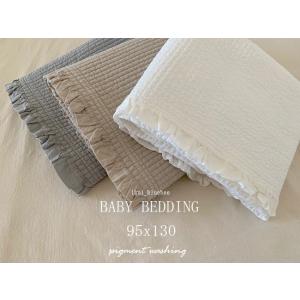 フリル付きストライプ柄　ベビーイブル　キルティングマット　made