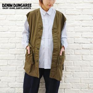 DENIM DUNGAREE デニムダンガリー 新作 オープンサイドベルトミリタリーベスト 732210 ブランド レディース ベスト ミリタリー ミリタリーベスト サイドベルト