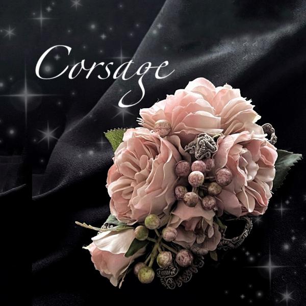 イングリッシュローズ/エレガントなモーヴローズのコサージュ