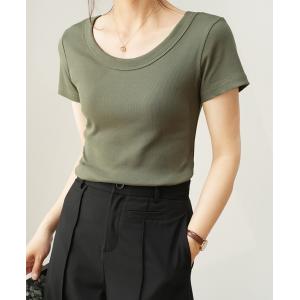 スイモク 半袖 5分袖 Uネック Tシャツ レ...の詳細画像4