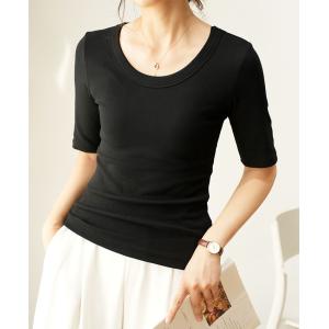 スイモク 5分袖 カットソー Tシャツ レディ...の詳細画像2
