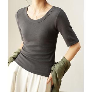 スイモク 5分袖 カットソー Tシャツ レディ...の詳細画像4